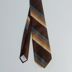 Vintage 60s Wemlon By Wembley Polyester Striped Brown Tan Gray Tie VLV Necktie